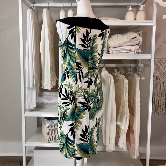 AB Studio bold Leaf pattern Midi dress. Retro 60's style. Sz. 6. #0452 - Picture 6 of 9